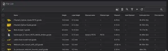 Screenshot of the File List from the web interface for klipper