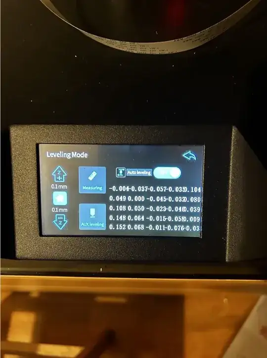 Photo of the Ender 7 display showing the bed mesh after leveling