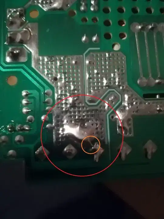Close up of PCB - Highlighted potential short circuit