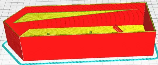 Screenshot of a boat rendered in Cura's preview showing a ghost layer after the model was modified
