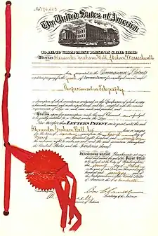 Image 7The master telephone patent, 174465, granted to Bell, March 7, 1876 (from History of telecommunication)