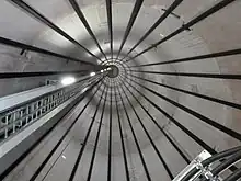 Image 46Inside view of a wind turbine tower, showing the tendon cables (from Wind turbine)